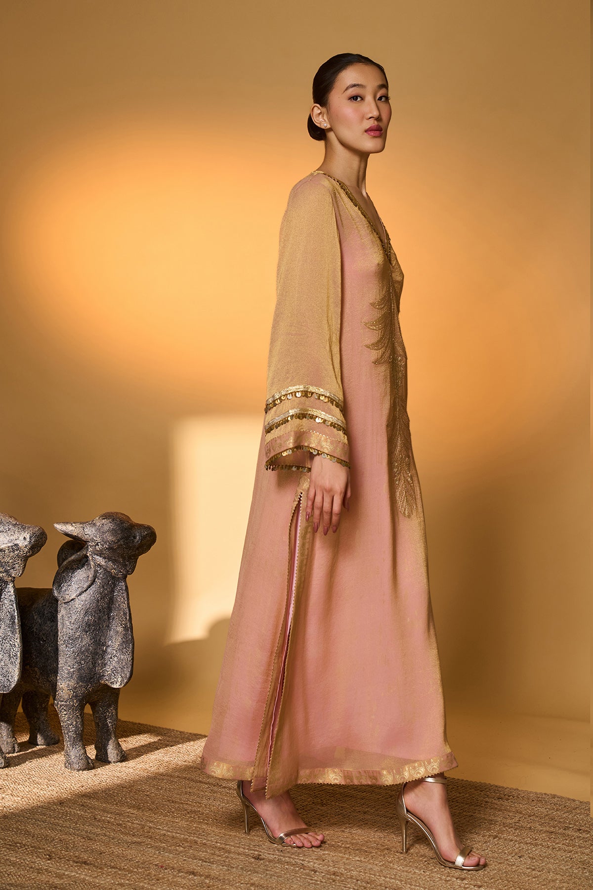 Baby Pink Moonfield Embroidered Kaftan