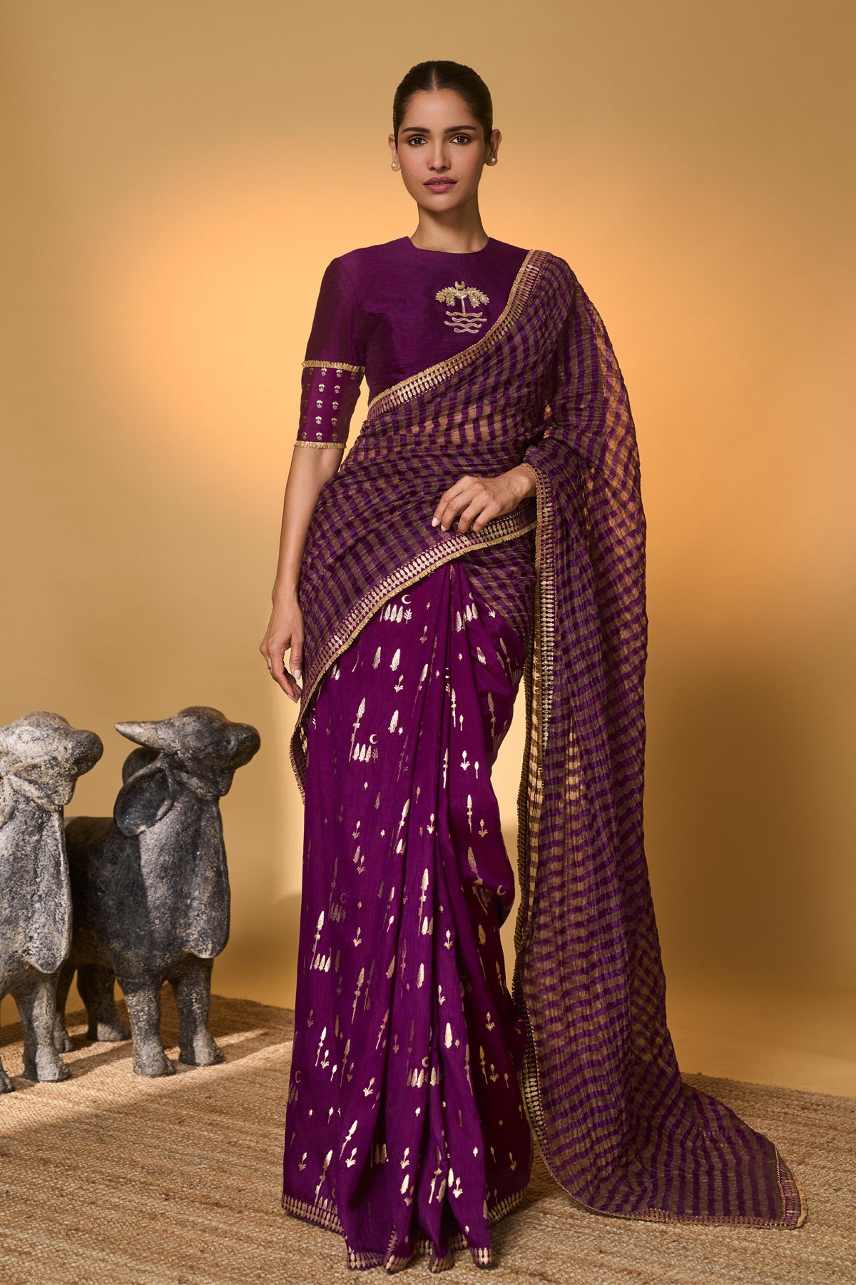 Purple Moonfield Zari Stripes Saree