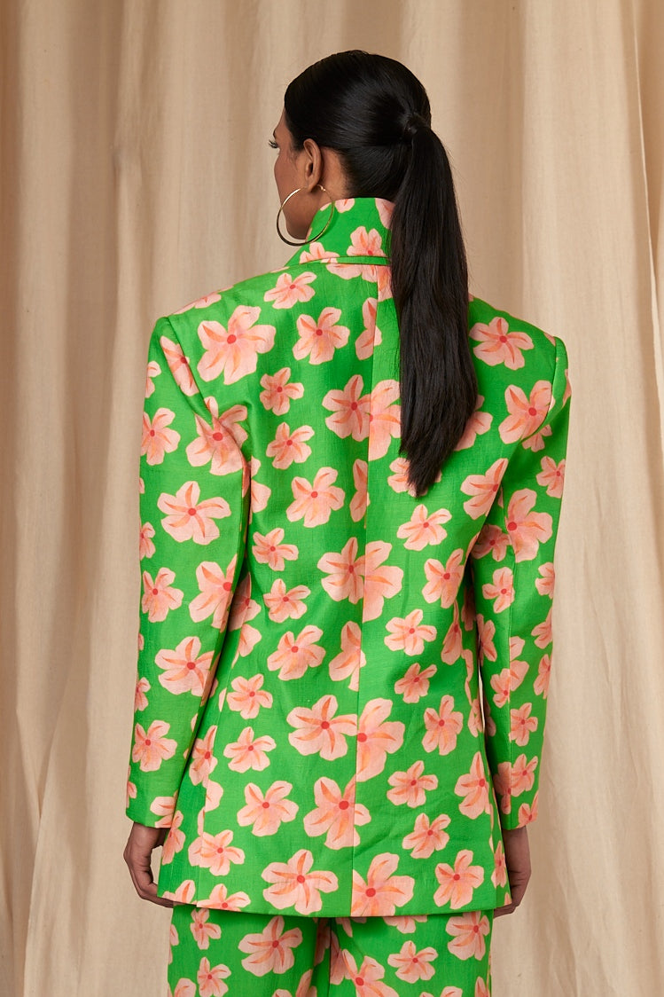 Parrot Green Flower Passion Blazer and Dress Set