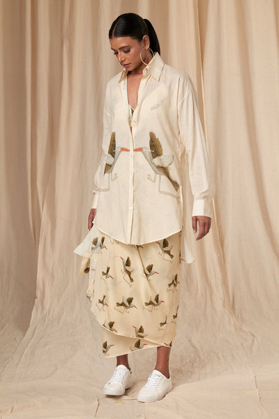 Ivory Gold Finch Pareo Wrap Skirt