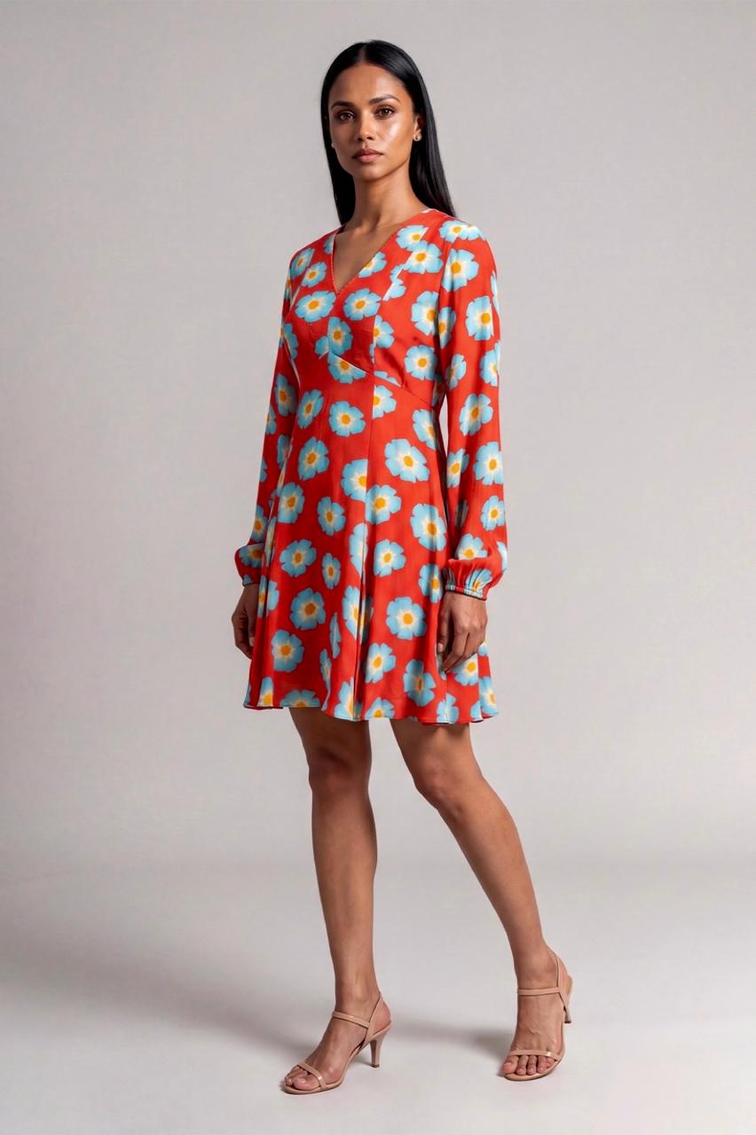 Red Crazy Daisy Skater Dress