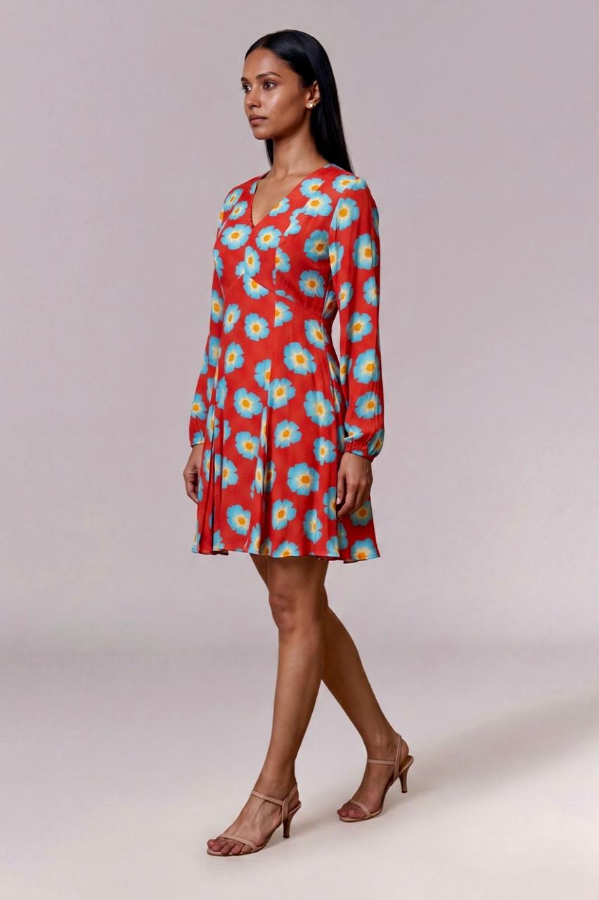 Red Crazy Daisy Skater Dress