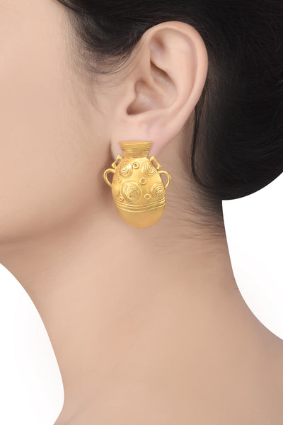 Gold Plated Tribal Pot Earrings