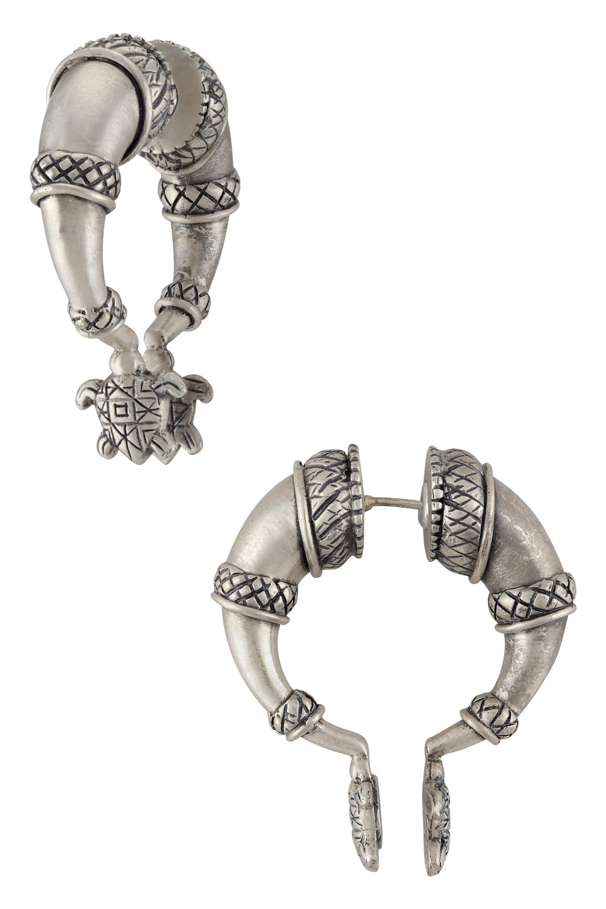 Silver Plated Tribal Turtle Grip Earring