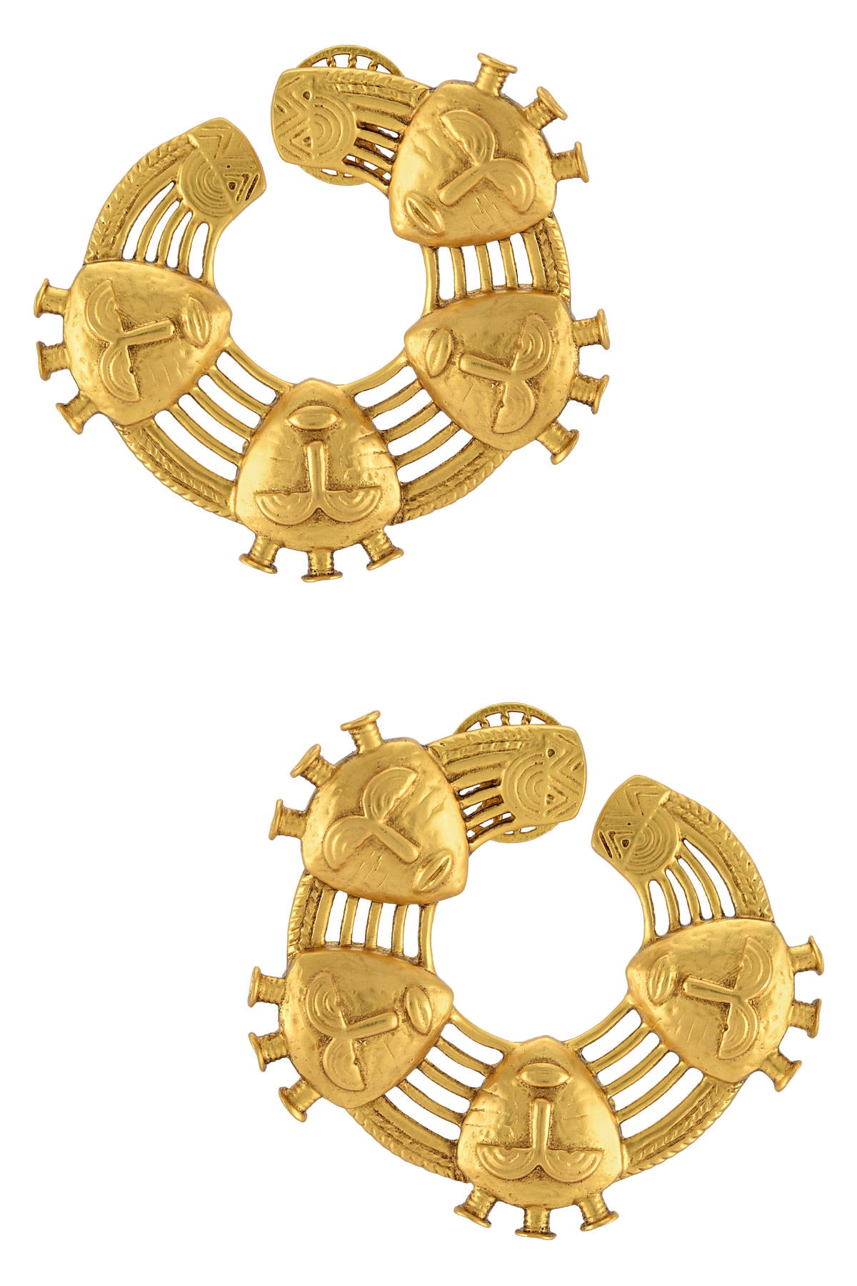 Gold Plated Circle of Mask Earrings