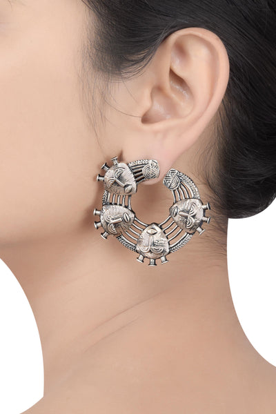 Silver Plated Circle of Mask Earrings