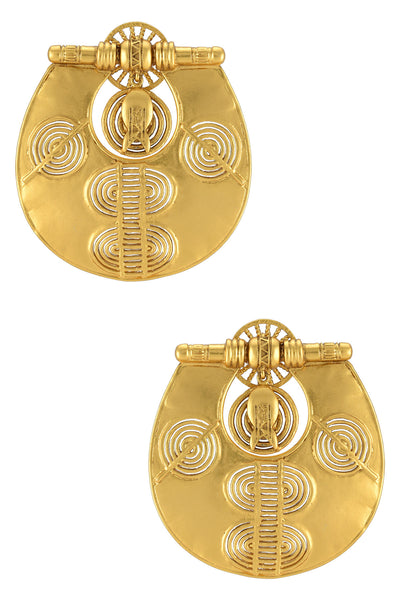 Gold Plated Matsya Amulet Earrings