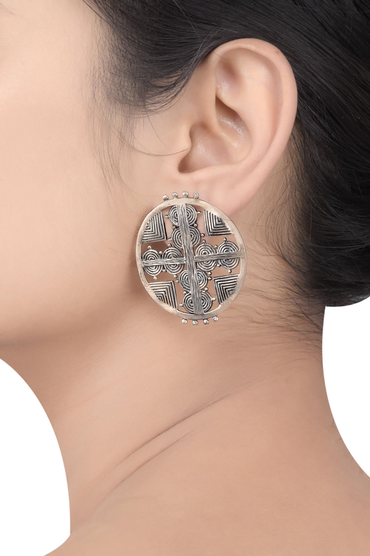 Silver Plated Ivory Shield Earrings
