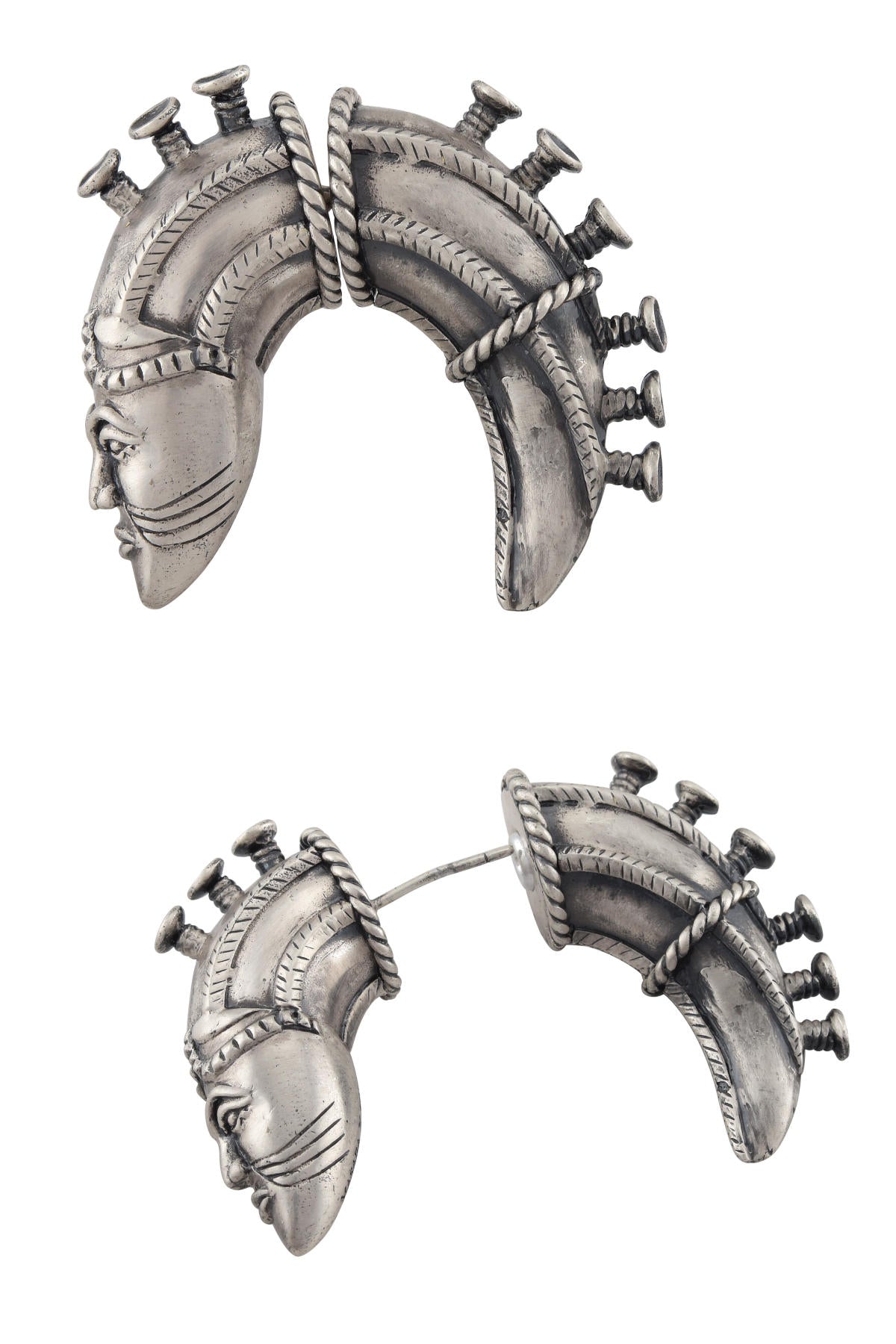 Silver Plated Akan Mask Grip Earring