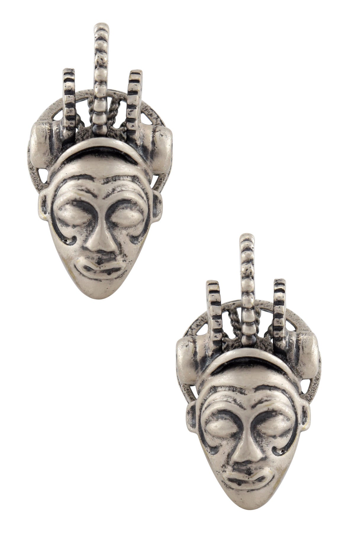 Silver Plated Ghana Warrior Mask Stud