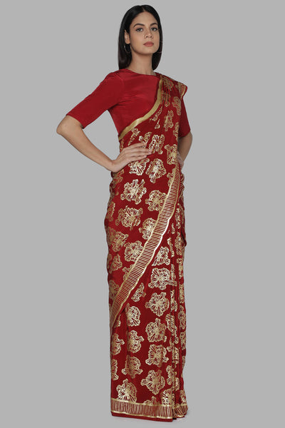 Maroon Full Bloom Sari