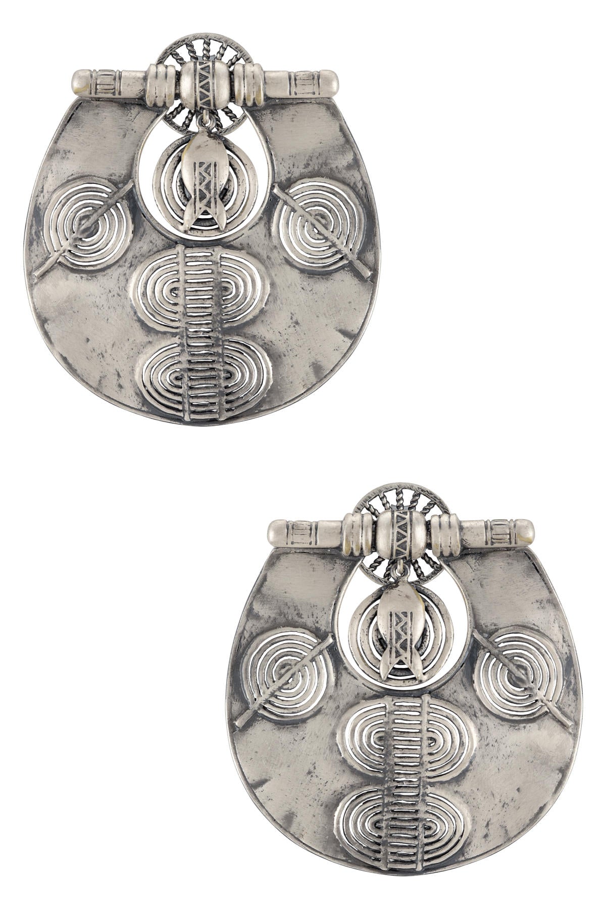 Silver Plated Matsya Amulet Earrings